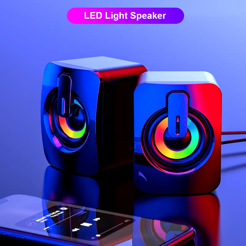 New Computer Speakers PC Sound Box HIFI Stereo Microphone USB Wired Caixa De Som with LED Light for Desktop Wholesale Subwoofer