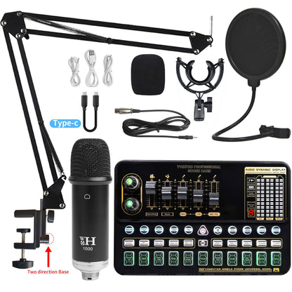 Live Broadcast Sound Card Set with Condenser Microphone