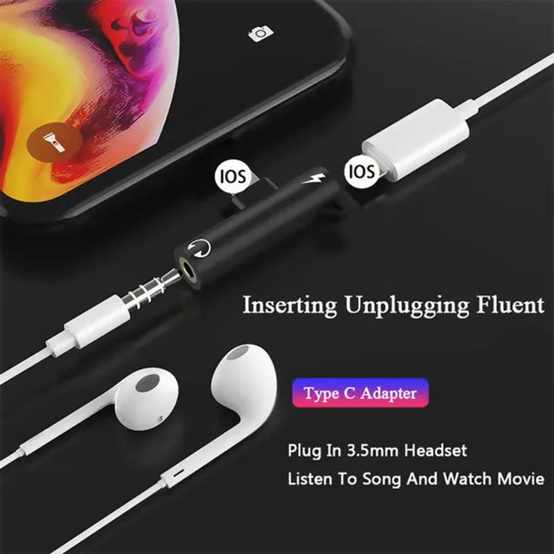 2 in 1 Audio Headphone Charging Dual Adapter Splitter for Iphone XR XS X 7 8 plus for 3.5Mm Jack/Lighting Jack to Earphone AUX Cable Connector