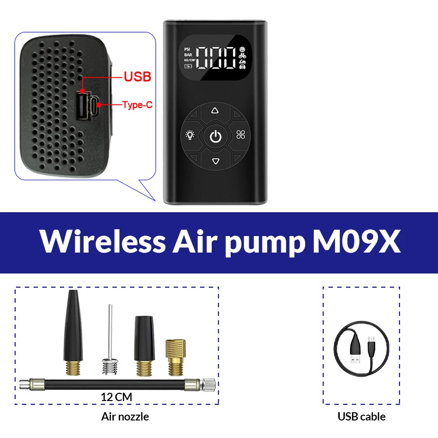 6000Mah Portable Car Air Compressor 150Psl Digital Auto Air Pump Wireless for Ball Motorcycles Bicycle Boat Tyre Inflator