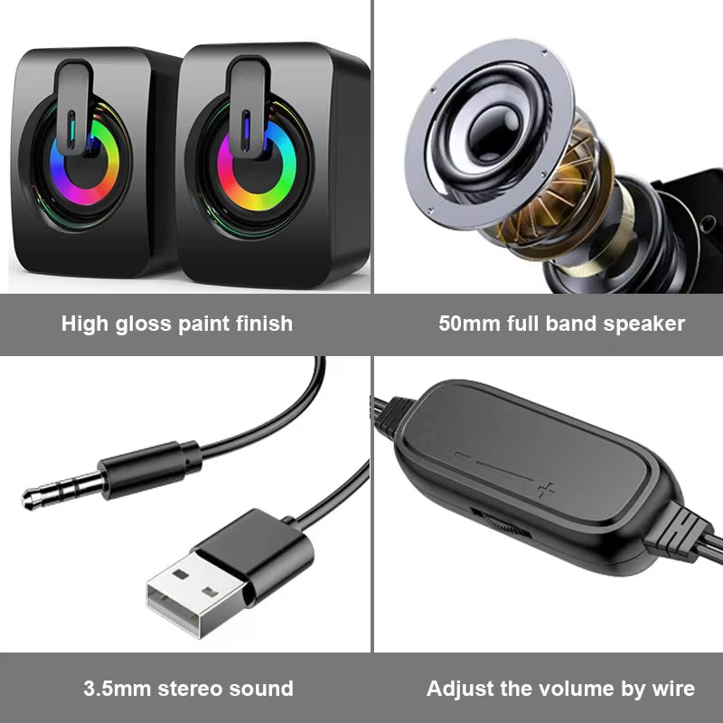 New Computer Speakers PC Sound Box HIFI Stereo Microphone USB Wired Caixa De Som with LED Light for Desktop Wholesale Subwoofer