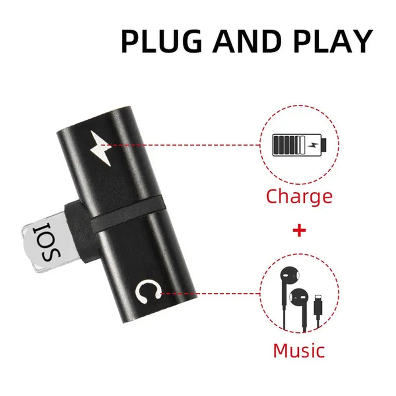 2 in 1 Audio Headphone Charging Dual Adapter Splitter for Iphone XR XS X 7 8 plus for 3.5Mm Jack/Lighting Jack to Earphone AUX Cable Connector