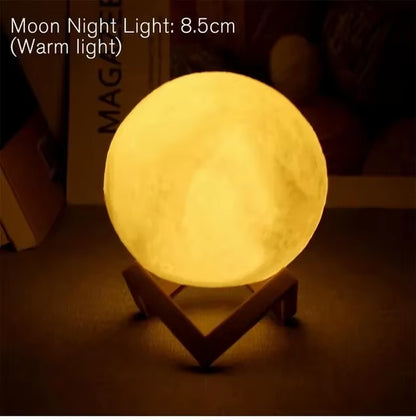 C5 8Cm Moon Night Lights Led Lamp Battery Powered with Stand Starry Lamp Bedroom Room Decor Kids Moon Lamp Xmas Holiday Gifts