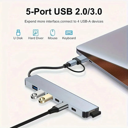 USB C Hub USB Hub 3.0, VIENON Aluminum 7 in 1 USB Extender, USB Splitter with 1 X USB 3.0, 4 X USB 2.0 and 2 X USB C Ports