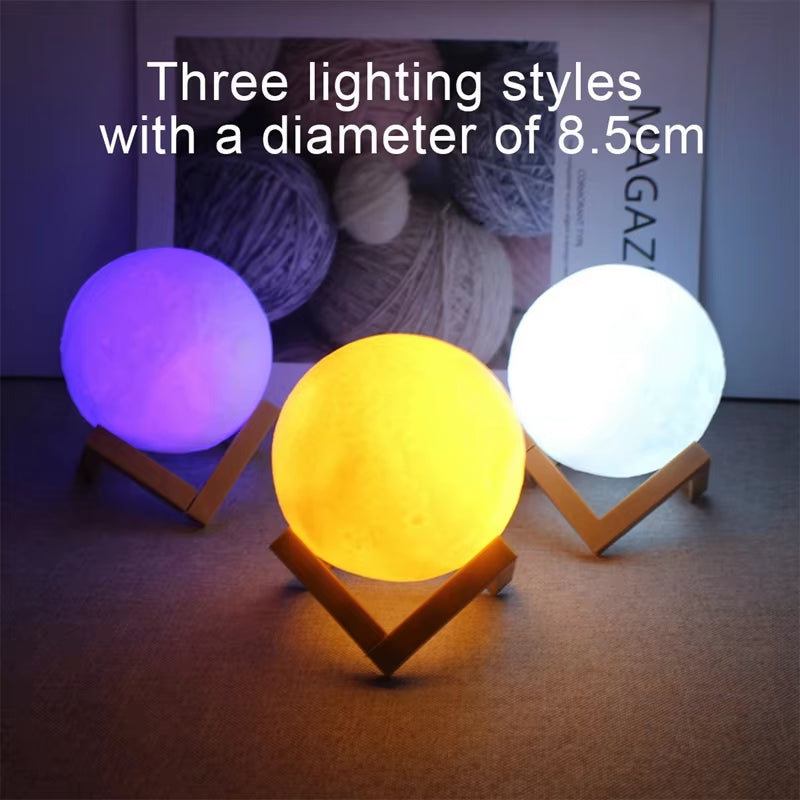 C5 8Cm Moon Night Lights Led Lamp Battery Powered with Stand Starry Lamp Bedroom Room Decor Kids Moon Lamp Xmas Holiday Gifts