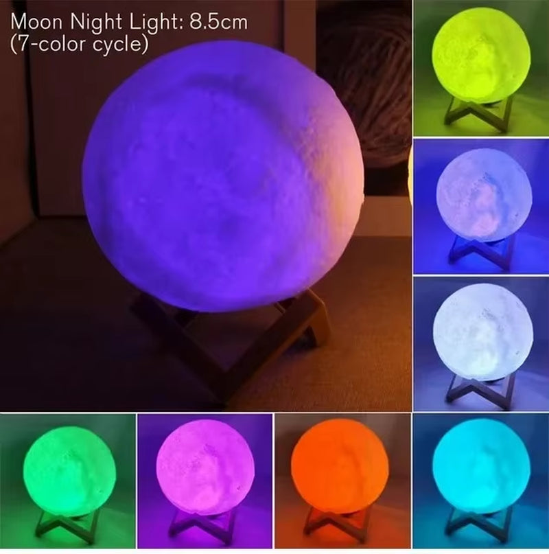 C5 8Cm Moon Night Lights Led Lamp Battery Powered with Stand Starry Lamp Bedroom Room Decor Kids Moon Lamp Xmas Holiday Gifts