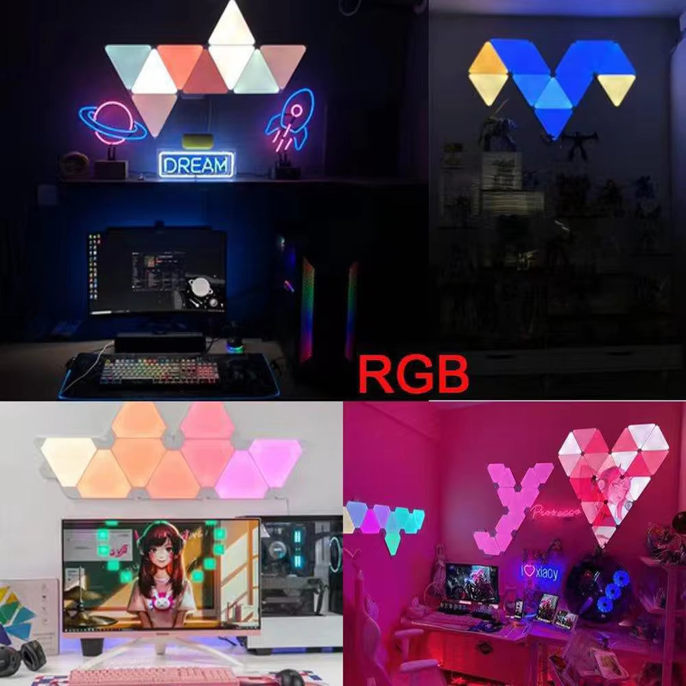 RGB WIFI APP Bluetooth LED Triangle Indoor Atmosphere Wall Lamps for Computer Game Bedroom Decoration DIY Quantum Night Light